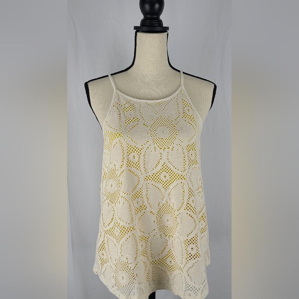 Anthropologie Cosette Camisole Crocheted Lace Tank Top, Yellow and White…